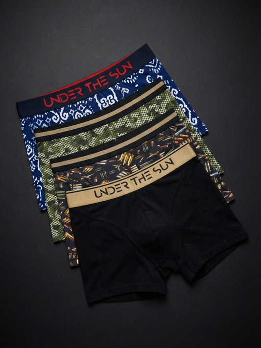 Pack of 4 | Rhythem Ikat, Predator, Firepower & Noir Gold Trunks